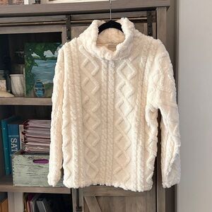 Eddie Bauer Cream Fuzzy Turtleneck Pull Over Fleece,Small